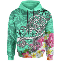 Polynesian Hoodie Turtle Plumeria Turquoise Color Unisex Turquoise - Polynesian Pride