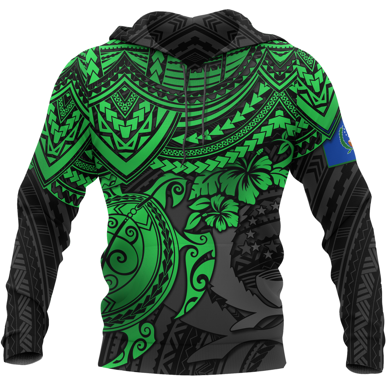 Pohnpei Hoodie Polynesian Green Turtle Unisex GREEN - Polynesian Pride