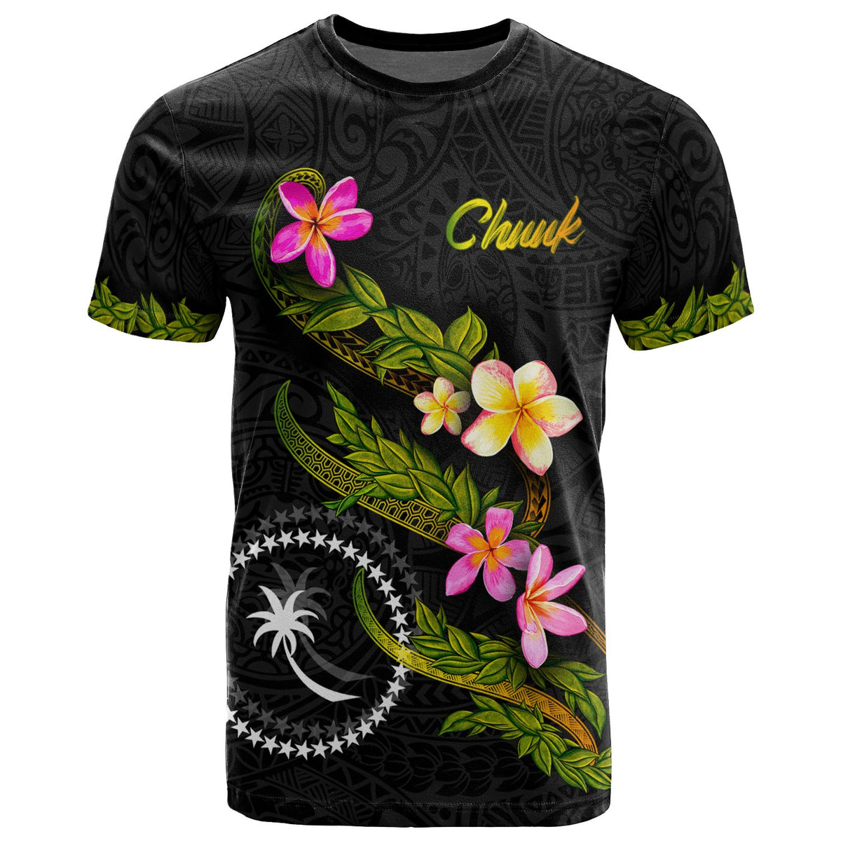 Chuuk Polynesian Custom T Shirt Plumeria Tribal - Polynesian Pride