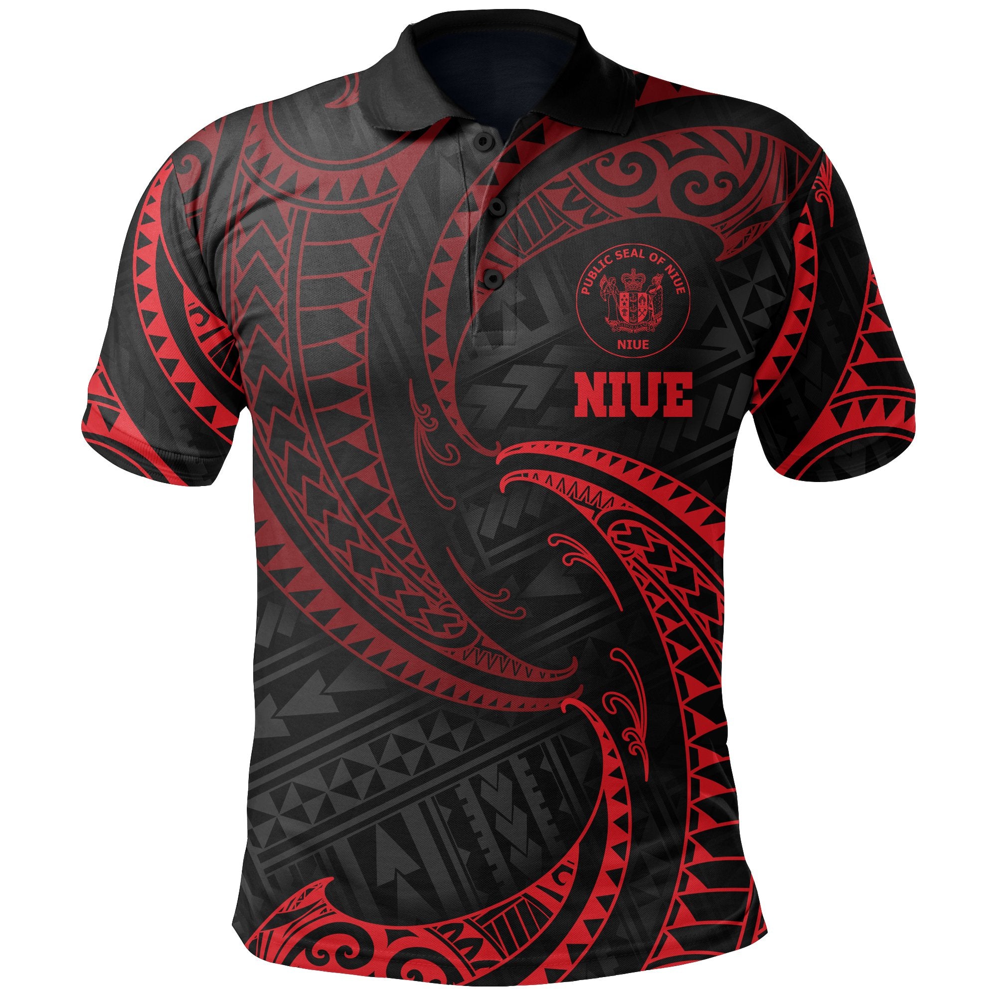 Niue Polynesian Polo Shirt Red Tribal Wave Unisex Red - Polynesian Pride