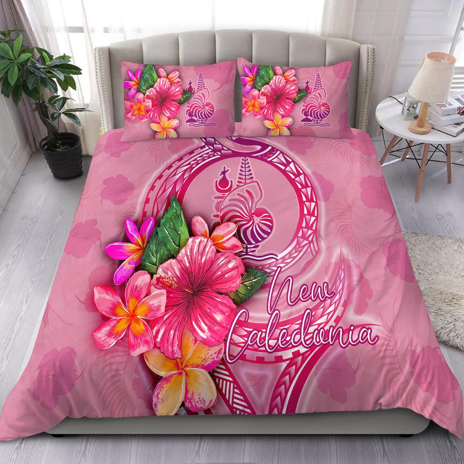 New Caledonia Polynesian Bedding Set - Floral With Seal Pink pink - Polynesian Pride
