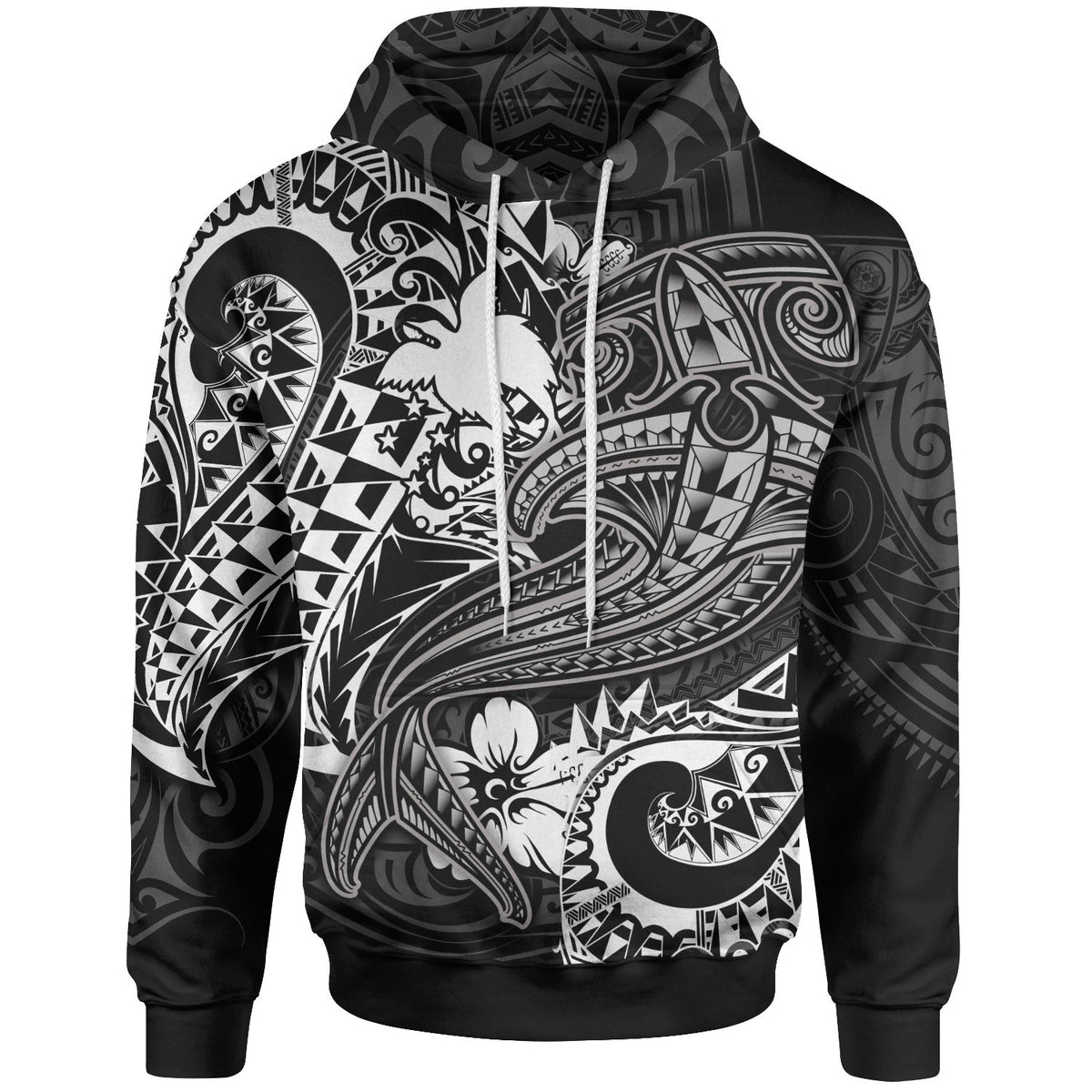 Papua New Guinea Hoodie White Shark Polynesian Tattoo Unisex White - Polynesian Pride