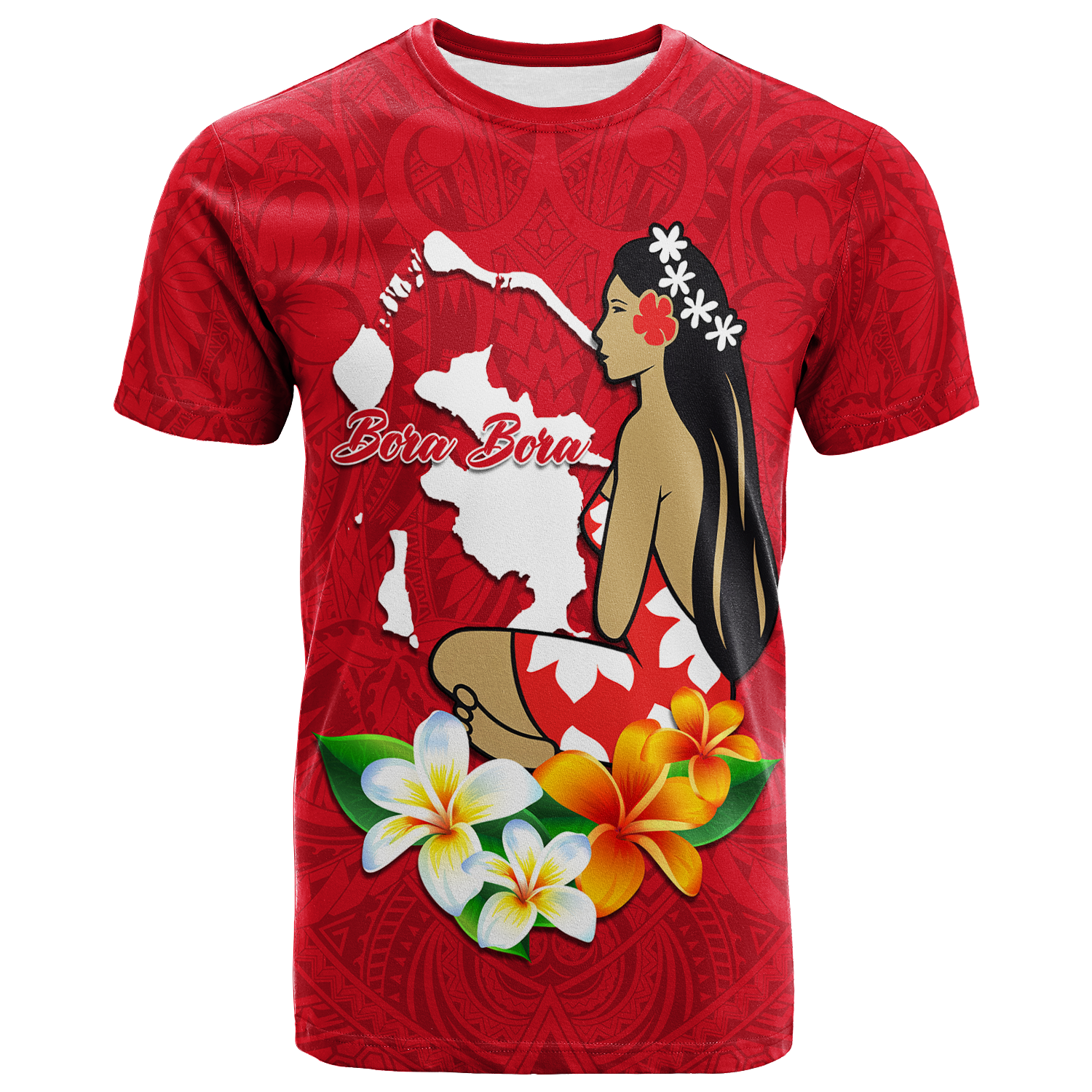 Tahiti Bora Bora T Shirt Tahitian Girl LT12 Unisex Red - Polynesian Pride