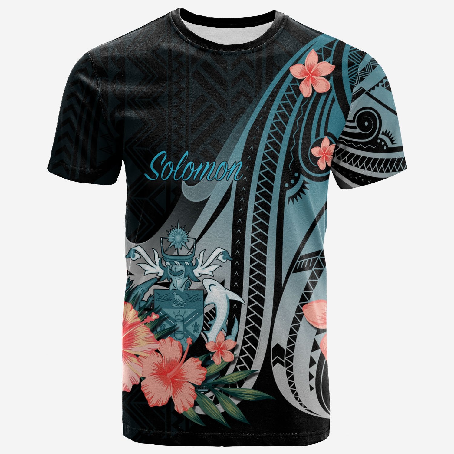 Solomon Islands T Shirt Turquoise Polynesian Hibiscus Pattern Style Unisex Art - Polynesian Pride