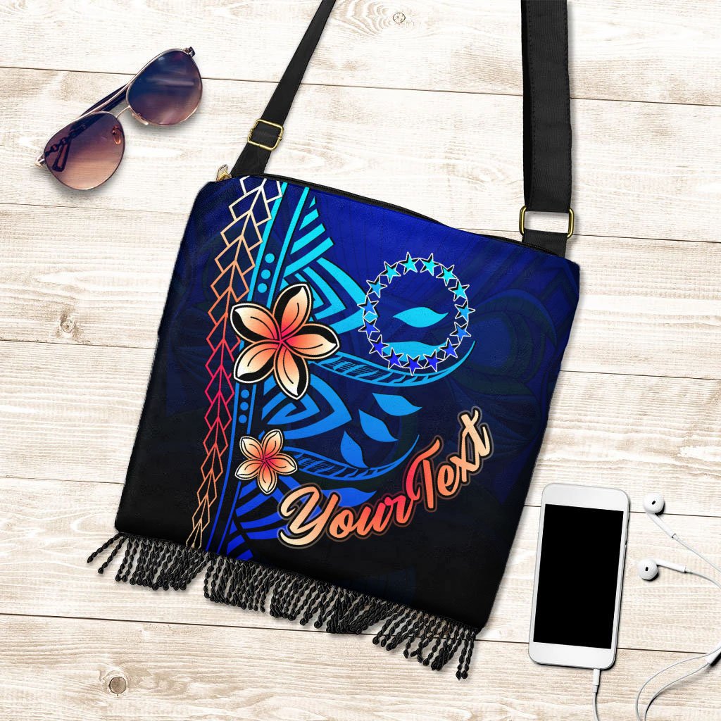Cook Islands Custom Personalised Boho Handbag - Vintage Tribal Mountain One Style One Size Blue - Polynesian Pride