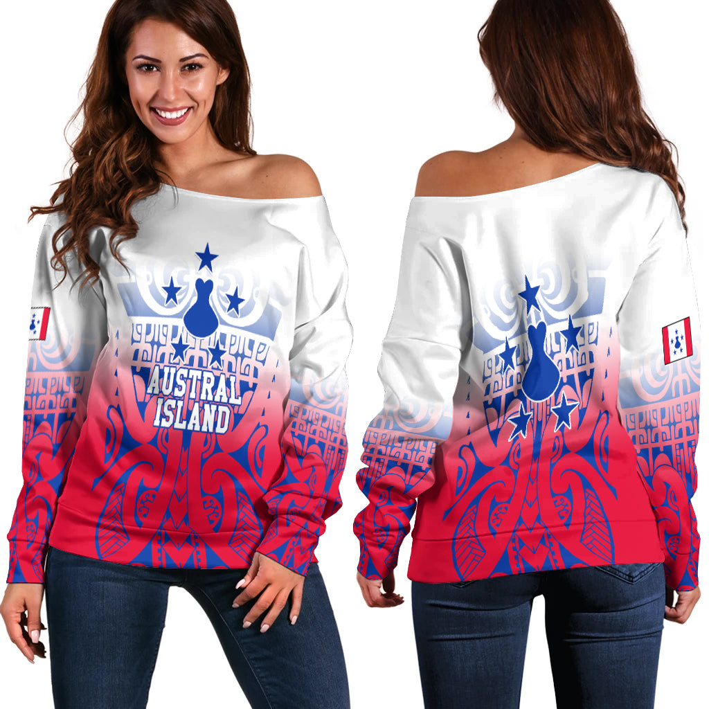 Austral Islands Tribal Tattoo Women Off Shoulder Sweater - LT12 Red - Polynesian Pride