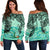 Pohnpei Women's Off Shoulder Sweaters - Vintage Floral Pattern Green Color Green - Polynesian Pride