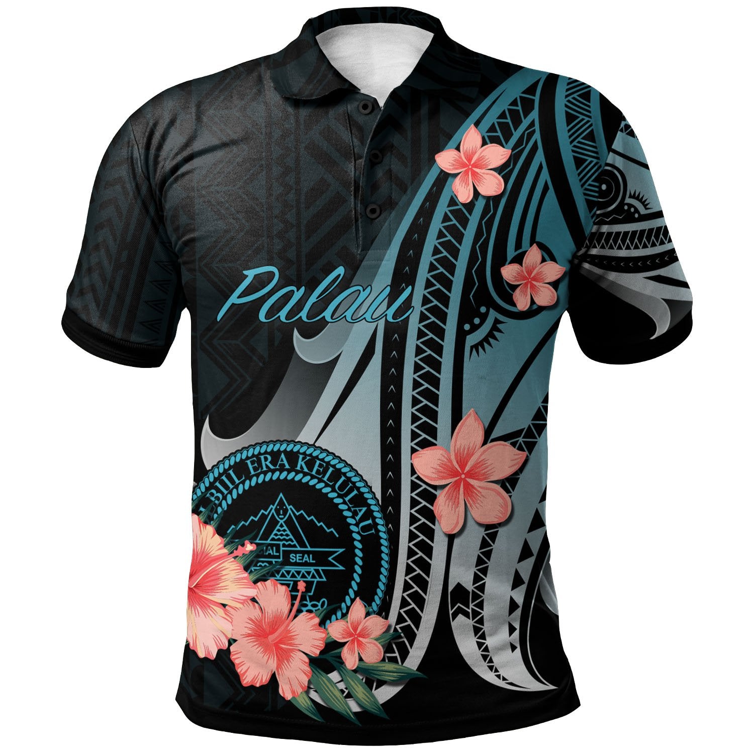 Palau Polo Shirt Turquoise Polynesian Hibiscus Pattern Style Unisex Turquoise - Polynesian Pride