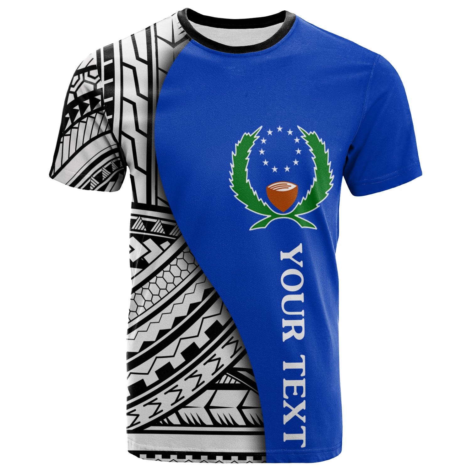 Pohnpei Custom T shirt Coat Of Arm and Polynesian Patterns Unisex Blue - Polynesian Pride