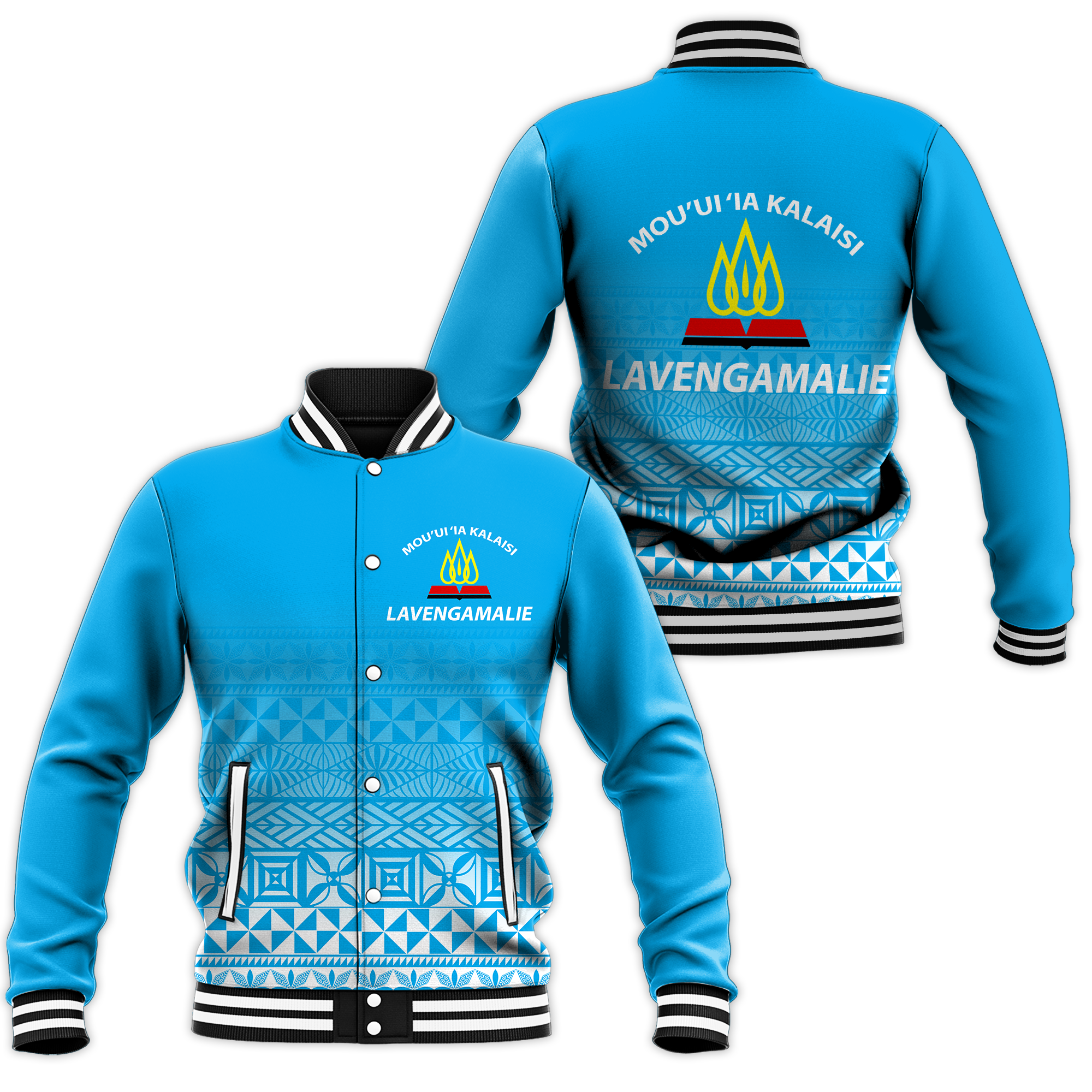Tonga Lavengamalie College Tongan Pattern Baseball Jacket - LT12 Unisex Blue - Polynesian Pride