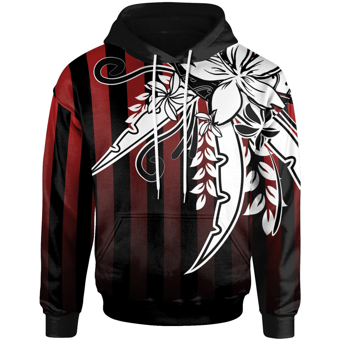 Polynesian Special Hoodie Brilliant Flower In Stripe Style Unisex Red - Polynesian Pride