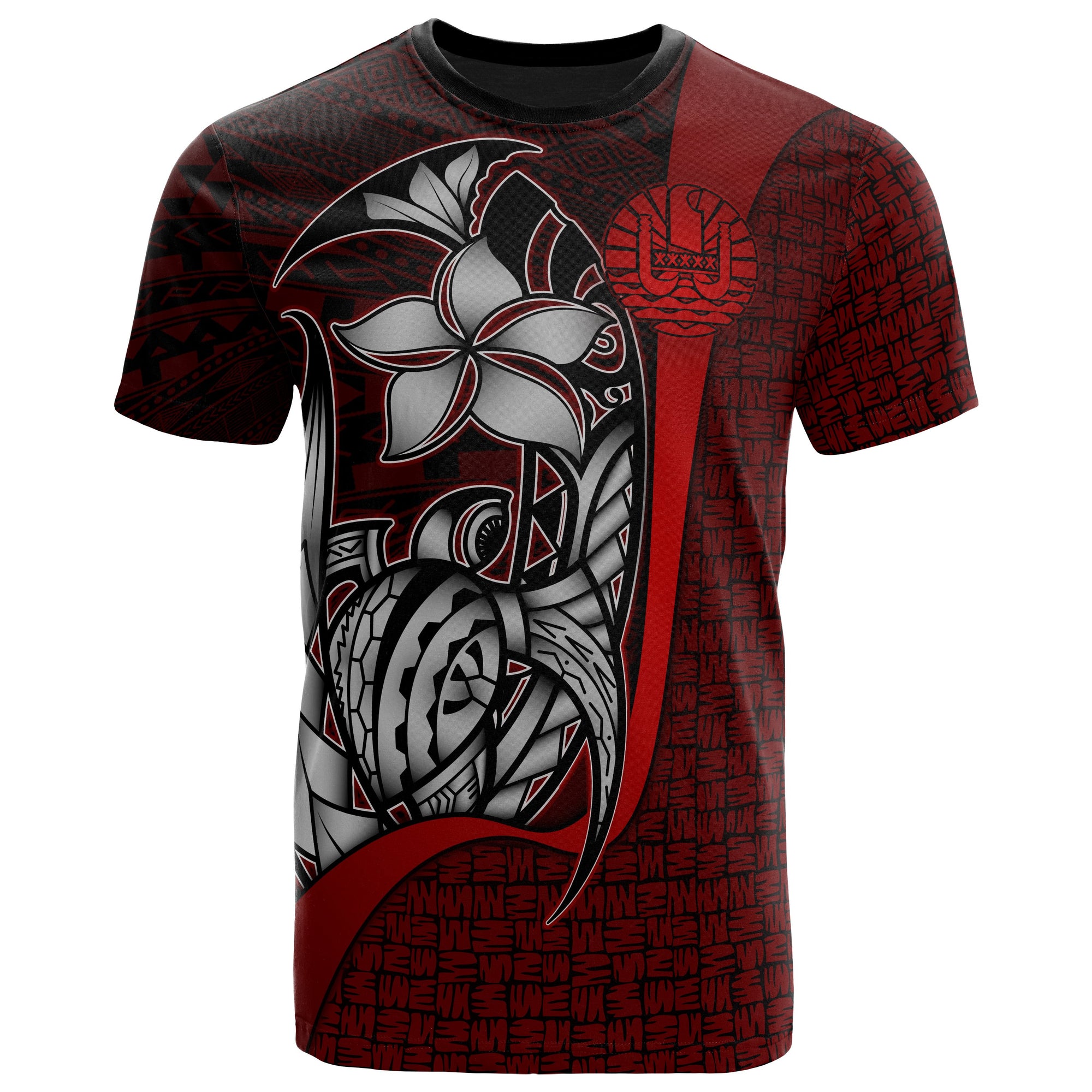 Tahiti Polynesian T Shirt Red Turtle with Hook Unisex RED - Polynesian Pride