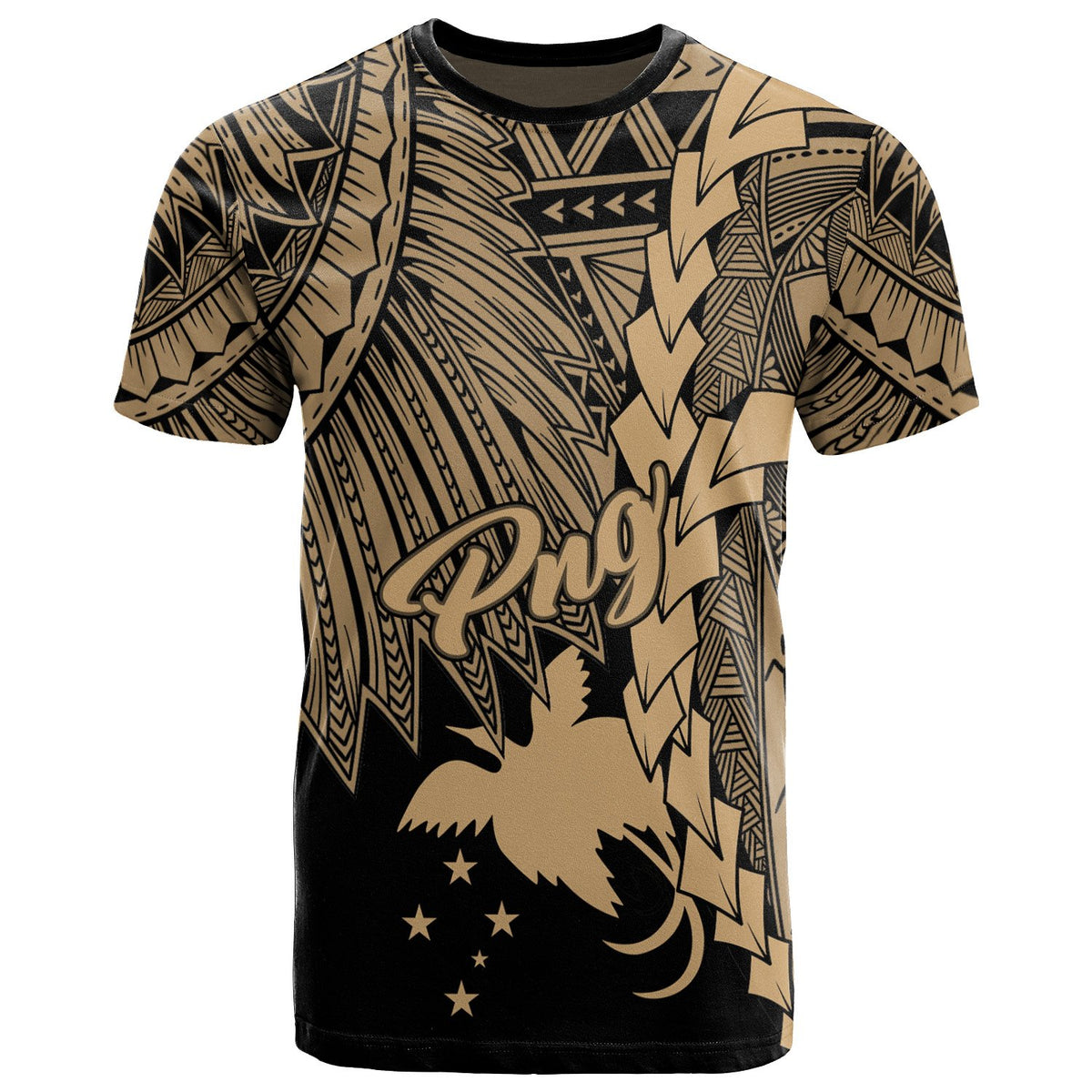 Papua New Guinea Polynesian T Shirt Tribal Wave Tattoo Gold Unisex Gold - Polynesian Pride