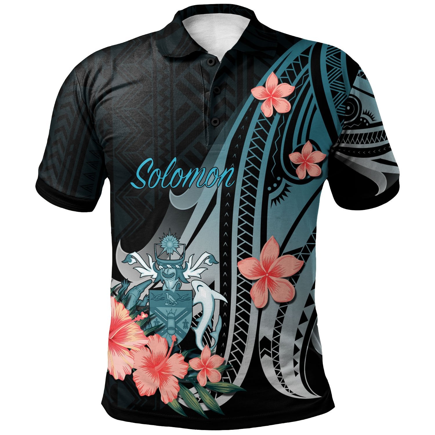 Solomon Islands Polo Shirt Turquoise Polynesian Hibiscus Pattern Style Unisex Turquoise - Polynesian Pride