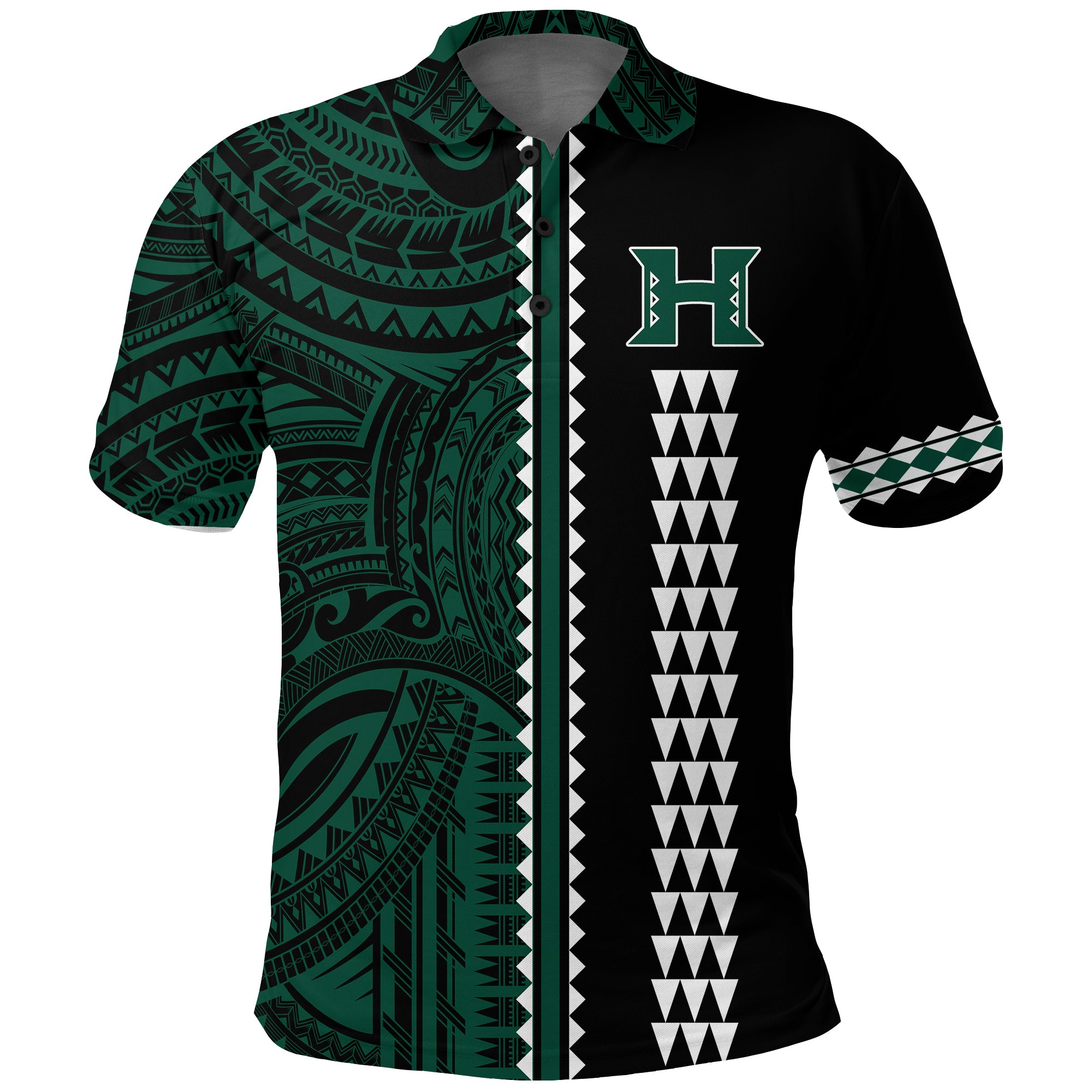 Hawaii Kakau Warrior Football Polo Shirt LT12 Unisex Green - Polynesian Pride