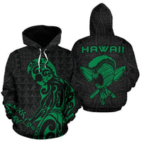 Polynesian Kakau Helmet Weapon Green Kanaka Warrior Hoodie Unisex Green - Polynesian Pride