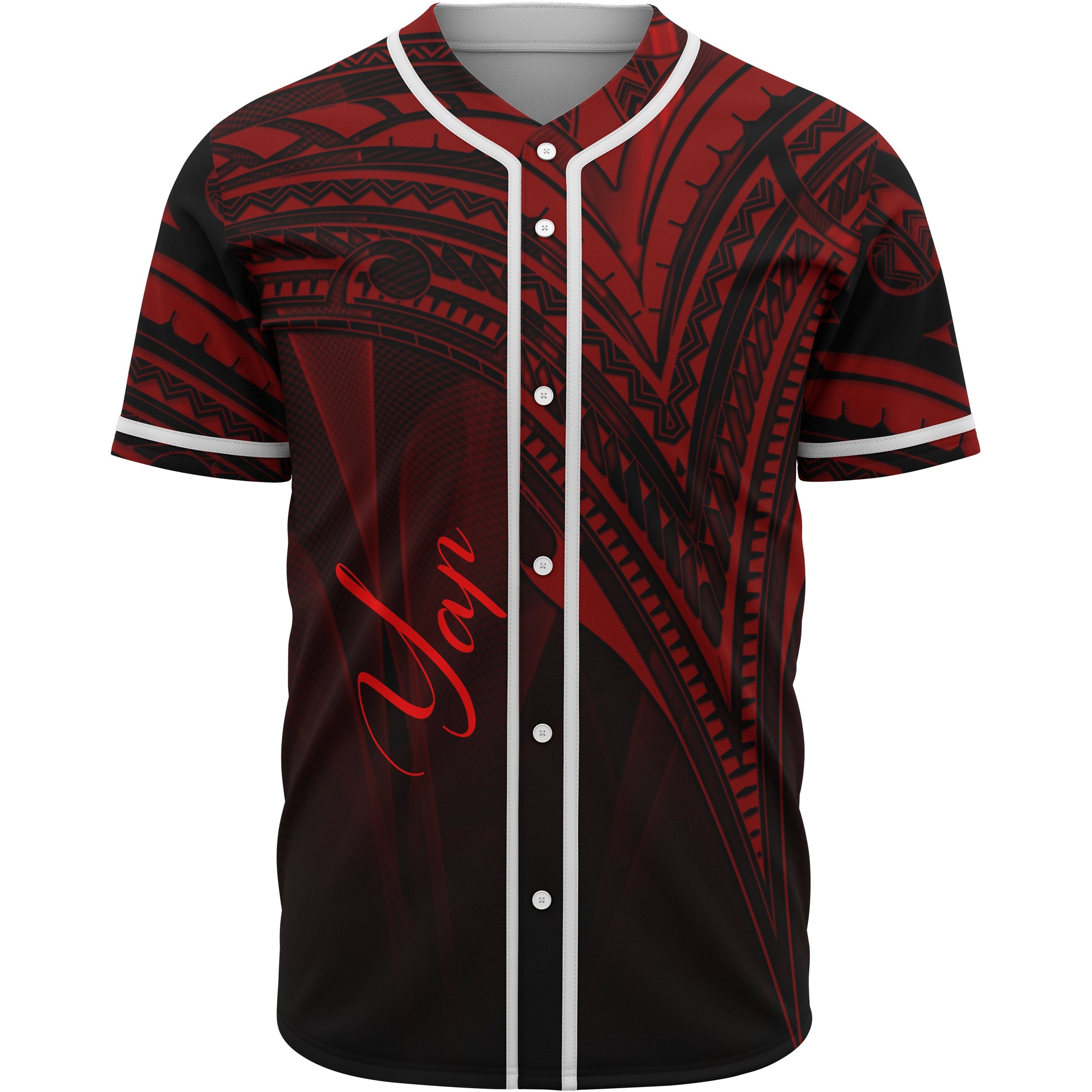 Yap State Baseball Shirt - Red Color Cross Style Unisex Black - Polynesian Pride