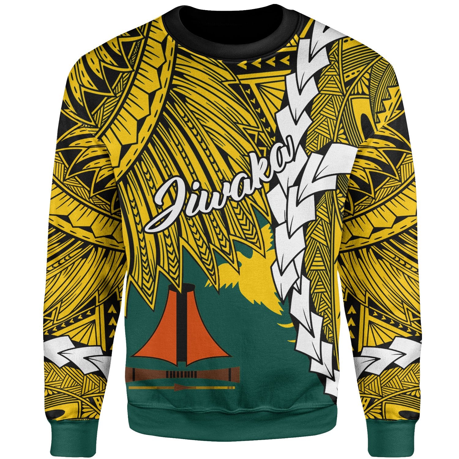 Papua New Guinea Jiwaka Province Polynesian Sweater - Tribal Wave Tattoo Unisex Yellow - Polynesian Pride