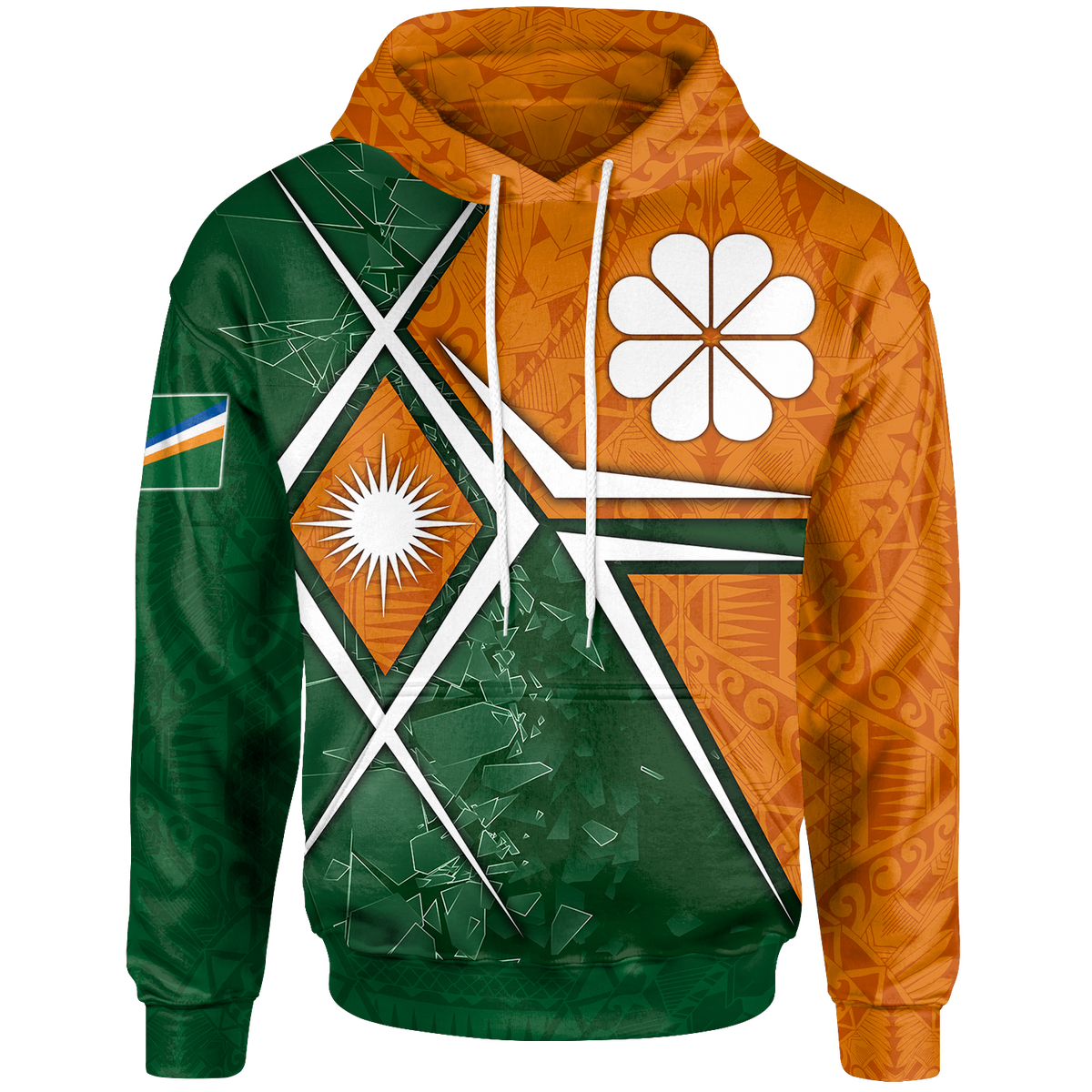Marshall Islands Hoodie Kwajaleintoll Marshall Islands Flag with Polynesian Patterns Unisex Green - Polynesian Pride