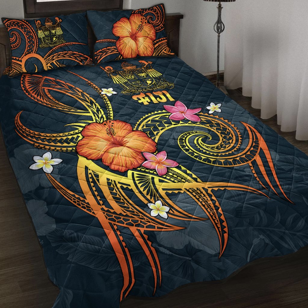 Fiji Polynesian Quilt Bed Set - Legend of Fiji (Blue) Black - Polynesian Pride