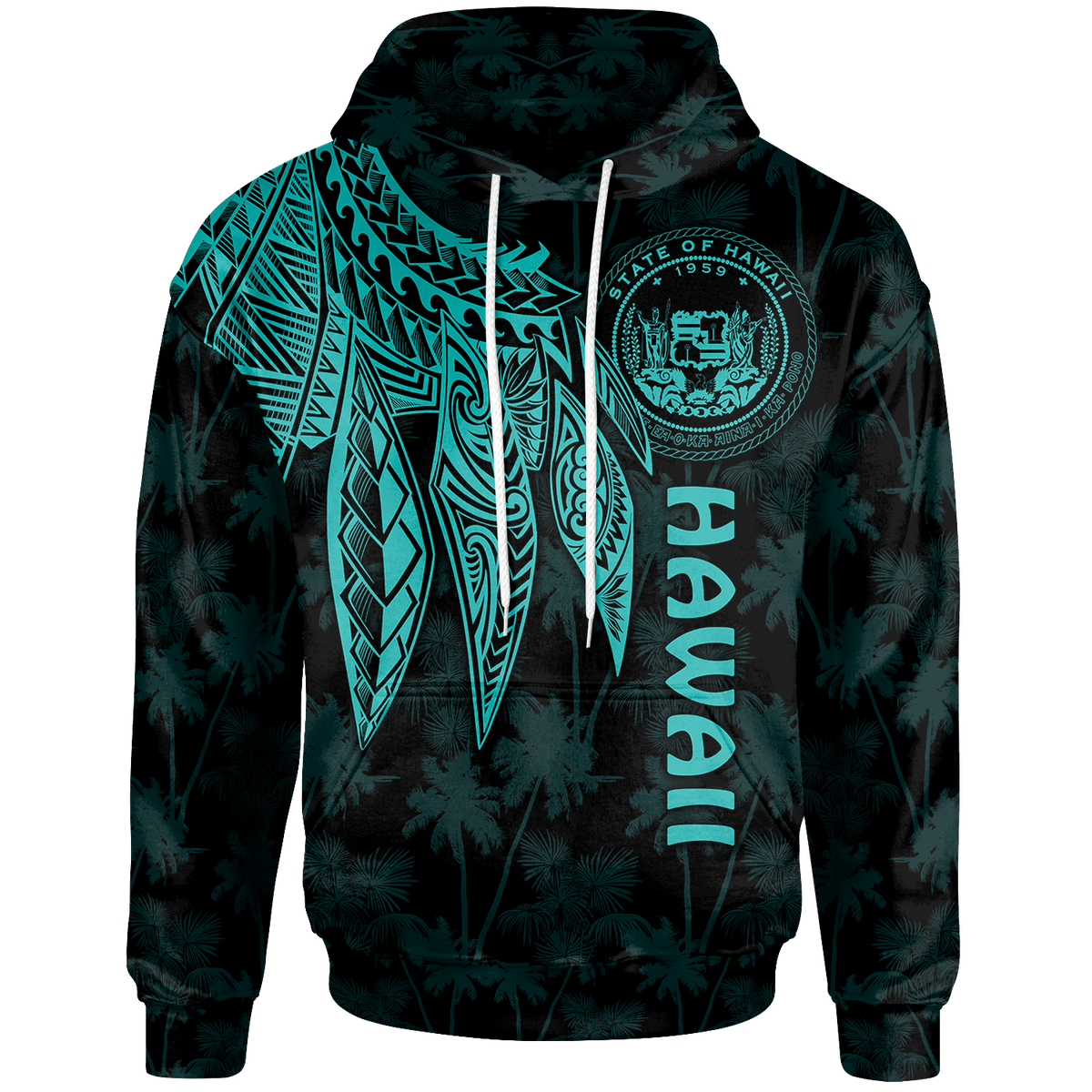 Polynesian Hawaii Hoodie Polynesian Wings (Turquoise) Unisex Turquoise - Polynesian Pride