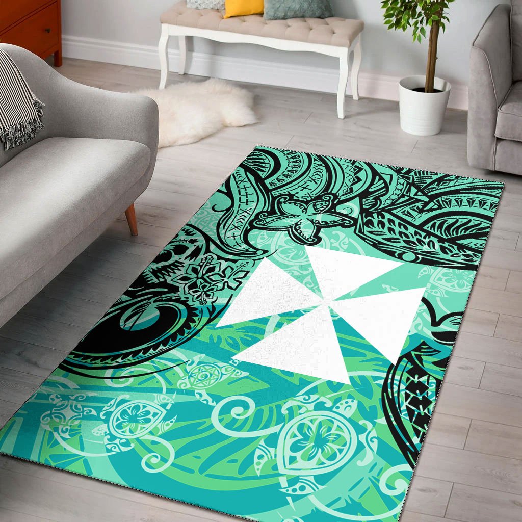 Wallis and Futuna Area Rug - Vintage Floral Pattern Green Color Green - Polynesian Pride