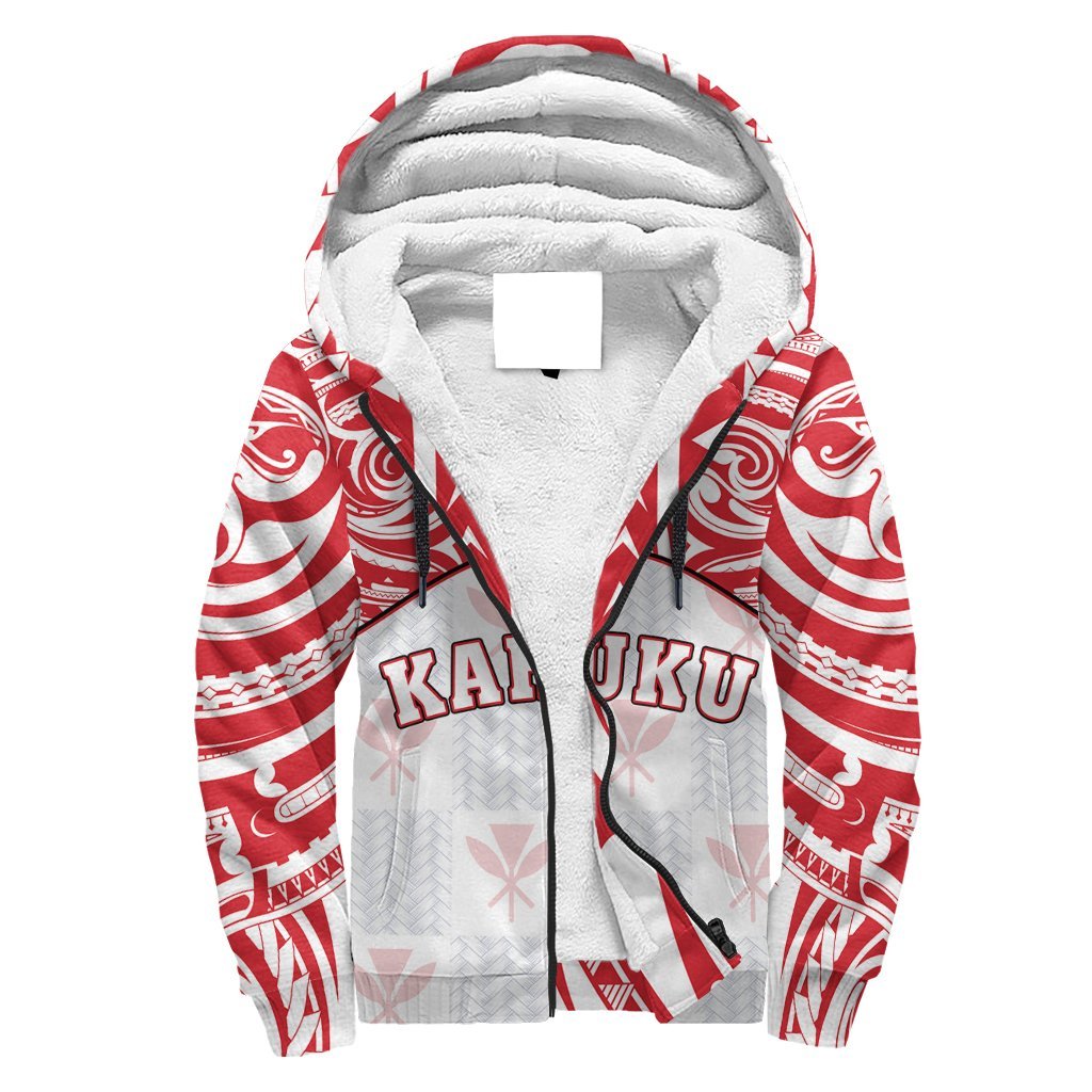 Hawaii Sherpa Hoodie - Kanaka Kahuku High School Sherpa Hoodie Demodern Style AH White - Polynesian Pride