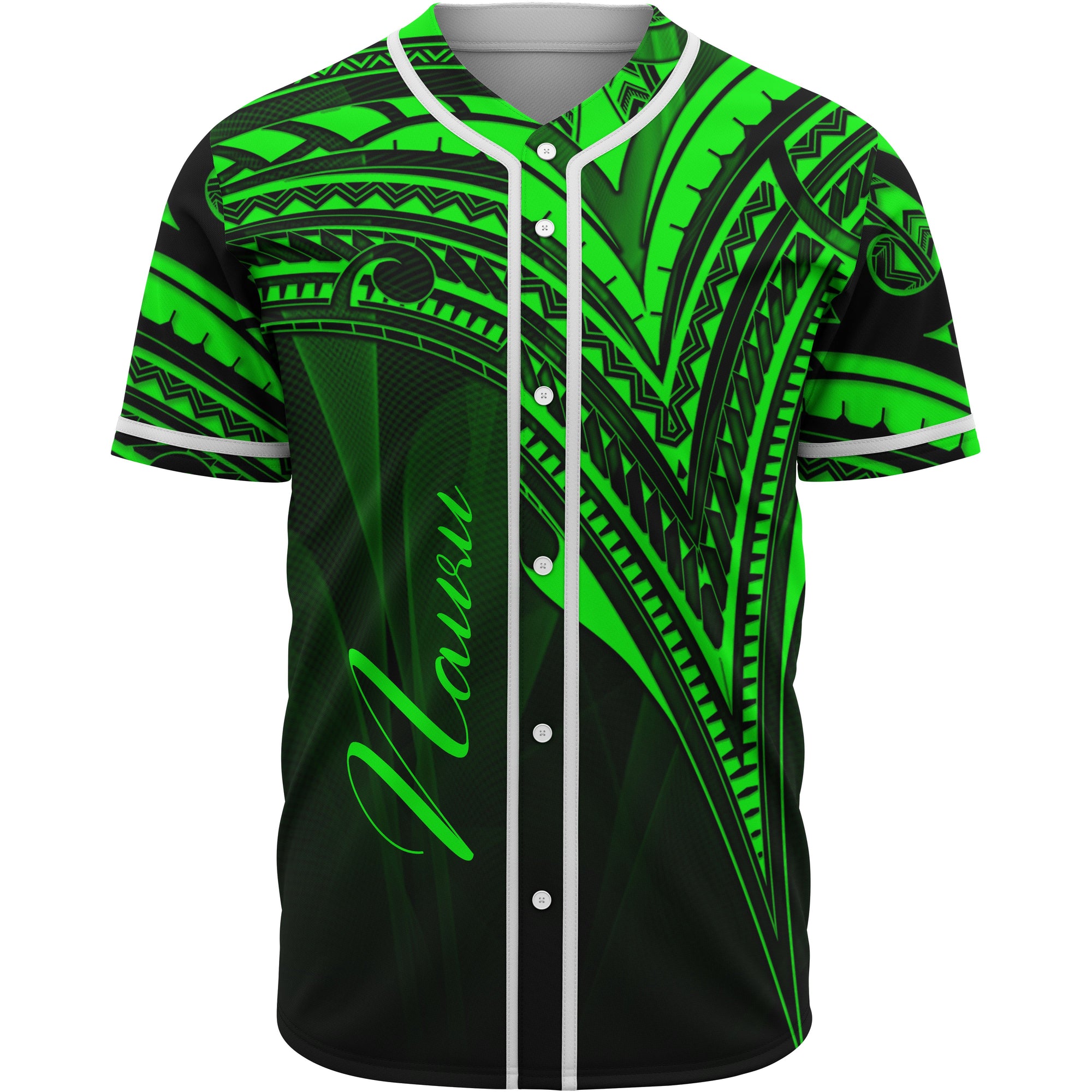 Nauru Baseball Shirt - Green Color Cross Style Unisex Black - Polynesian Pride