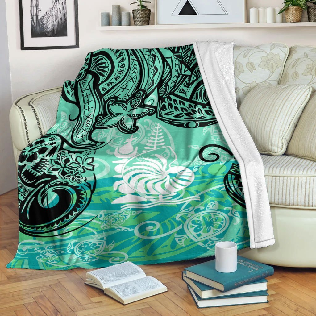New Caledonia Premium Blanket - Vintage Floral Pattern Green Color White - Polynesian Pride