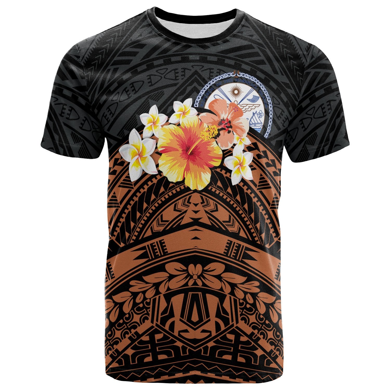 Marshall Islands Custom T shirt Tribal Pattern Hibiscus Unisex Black - Polynesian Pride