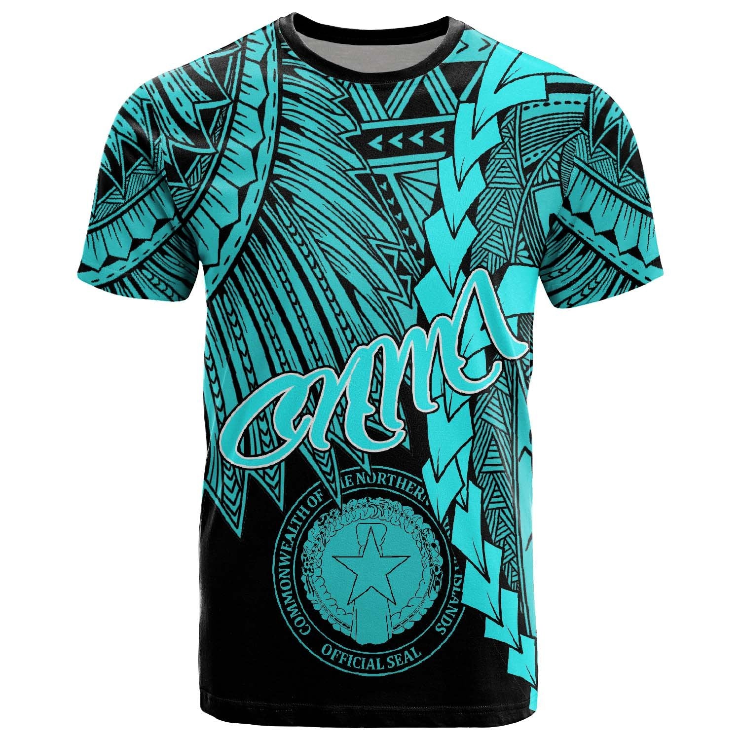 Northern Mariana Islands Polynesian T Shirt Tribal Wave Tattoo Neon Blue Unisex Neon Blue - Polynesian Pride
