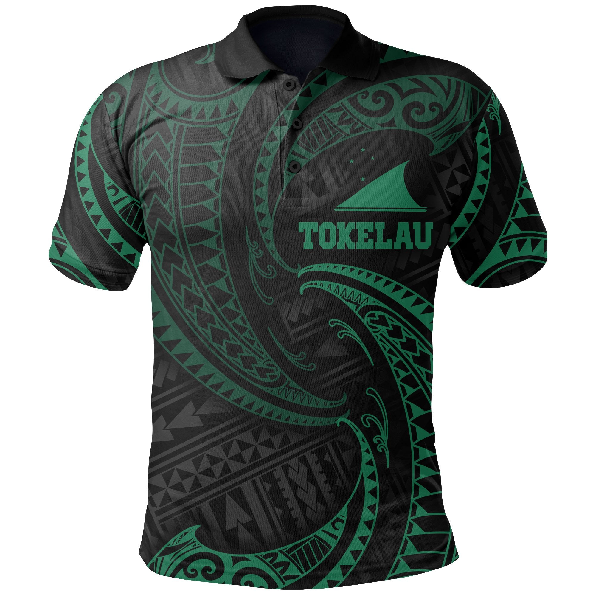 Tokelau Polynesian Polo Shirt Green Tribal Wave Unisex Green - Polynesian Pride