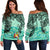 Tonga Women's Off Shoulder Sweaters - Vintage Floral Pattern Green Color Green - Polynesian Pride