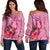 Pohnpei Polynesian Women's Off Shoulder Sweater - Floral With Seal Pink Pink - Polynesian Pride