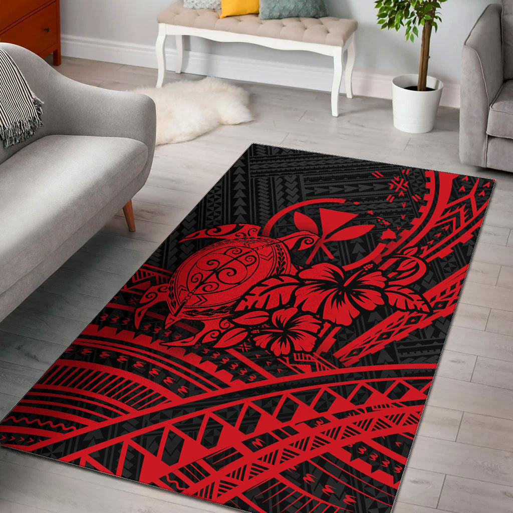 Hawaii Turtle With Hibiscus Tribal Red Area Rug - LT12 Red - Polynesian Pride