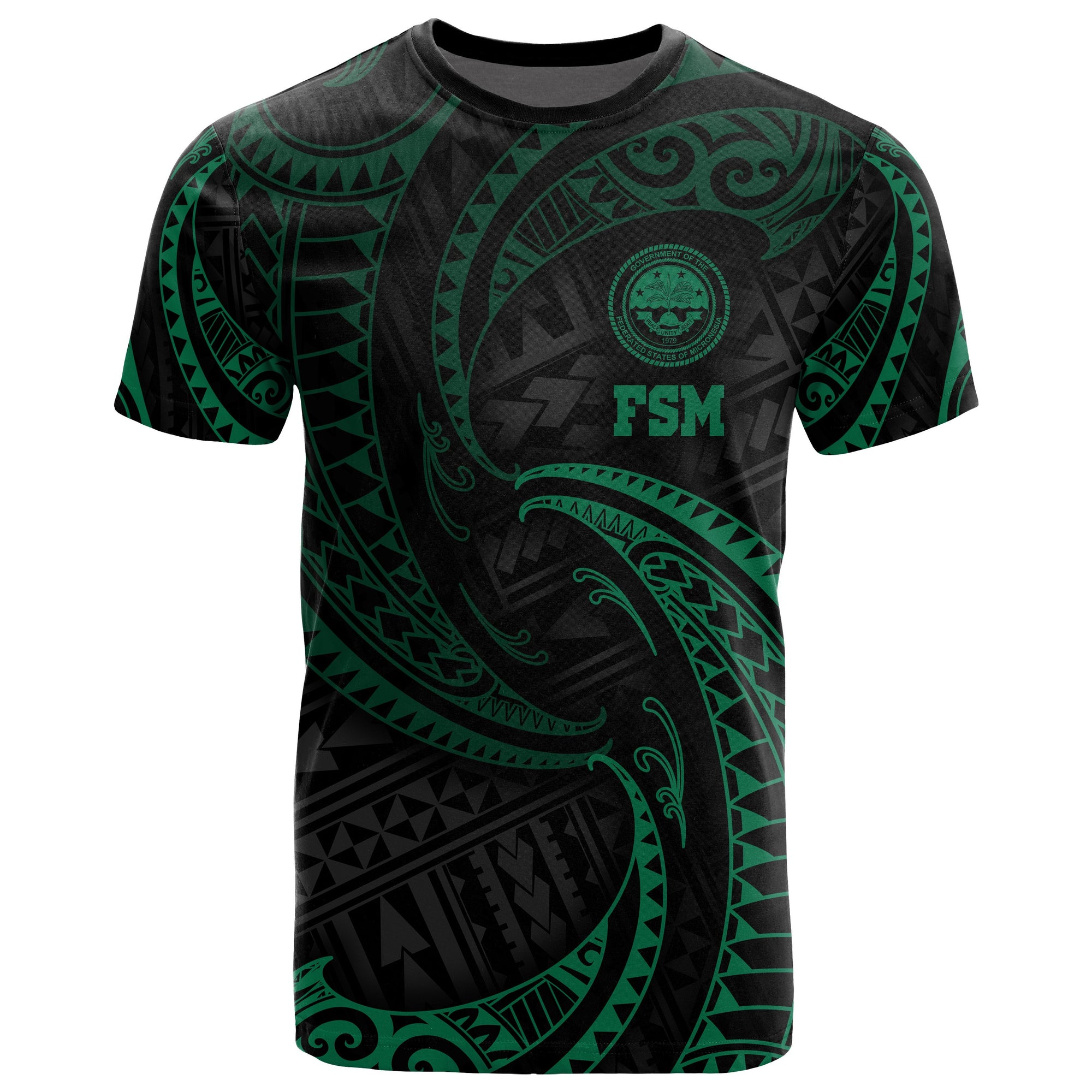 Federated States of Micronesia T Shirt Green Tribal Wave Unisex Green - Polynesian Pride