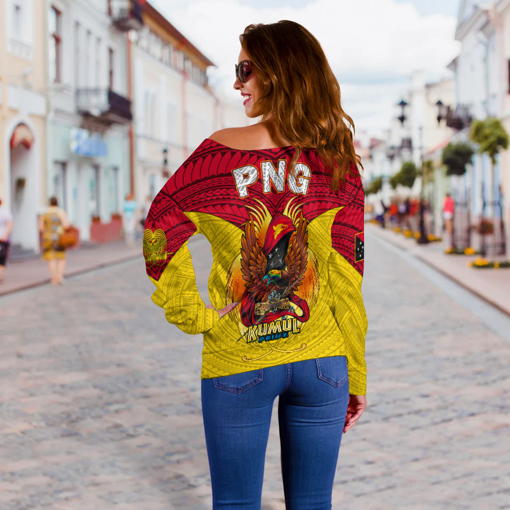 Papua New Guinea Rugby Kumul Pride Women Off Shoulder Sweater - LT2 - Polynesian Pride