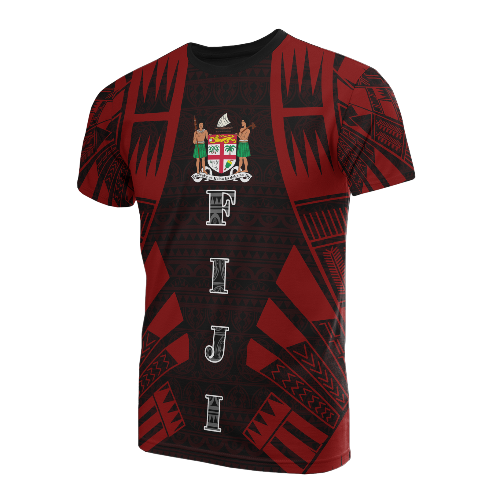 Fiji T Shirt Fijian Coat of Arms Polynesian Tattoo Red Style Unisex Red - Polynesian Pride