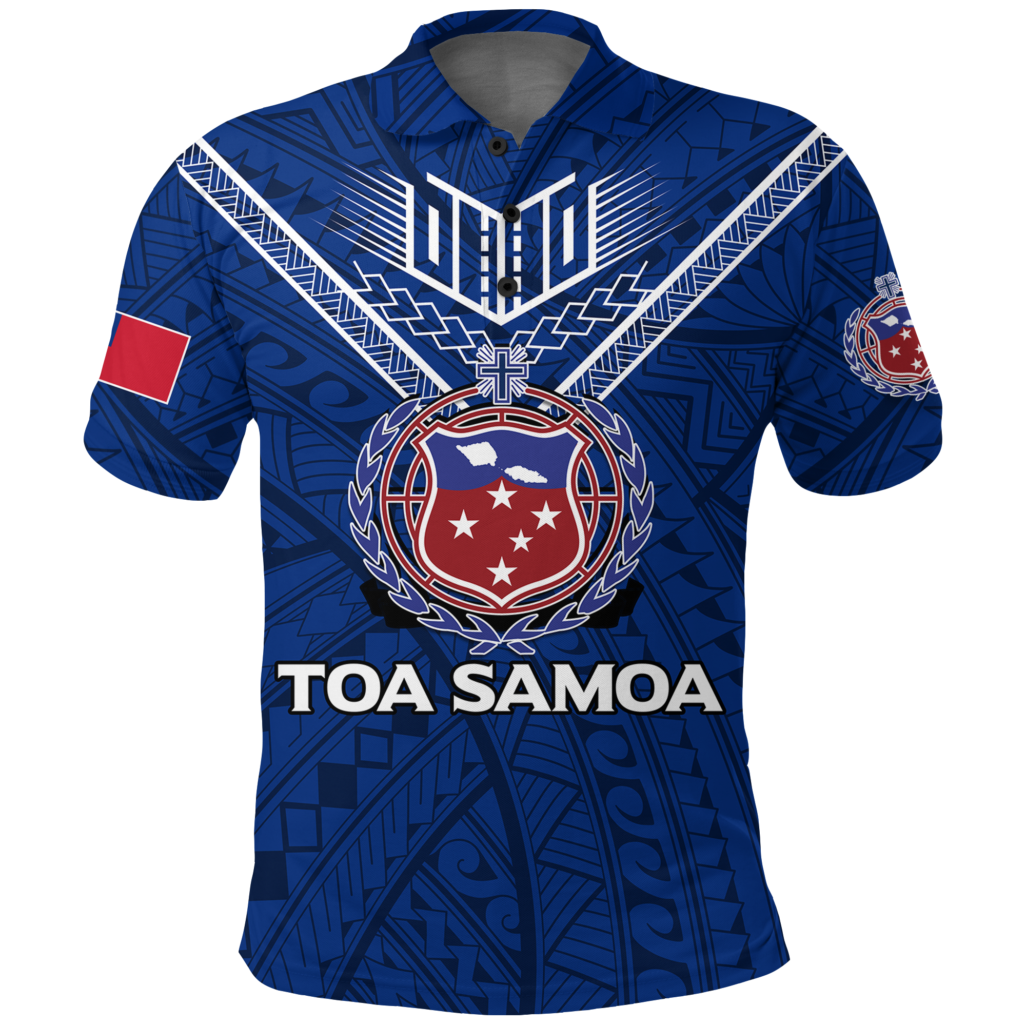 Toa Samoa Rugby Polo Shirt Samoan Warrior Pride LT12 Blue - Polynesian Pride