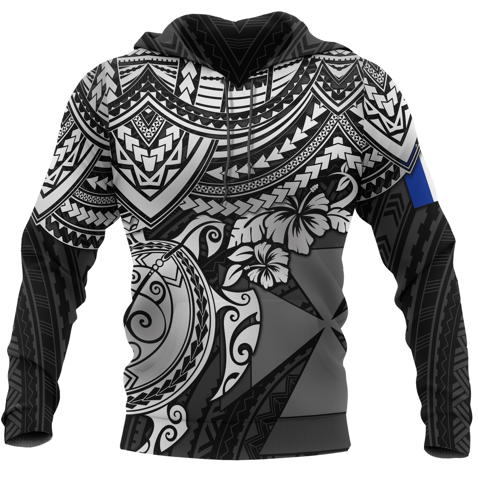 Wallis nd Futuna Polynesian Hoodie White Turtle Unisex BLACK - Polynesian Pride