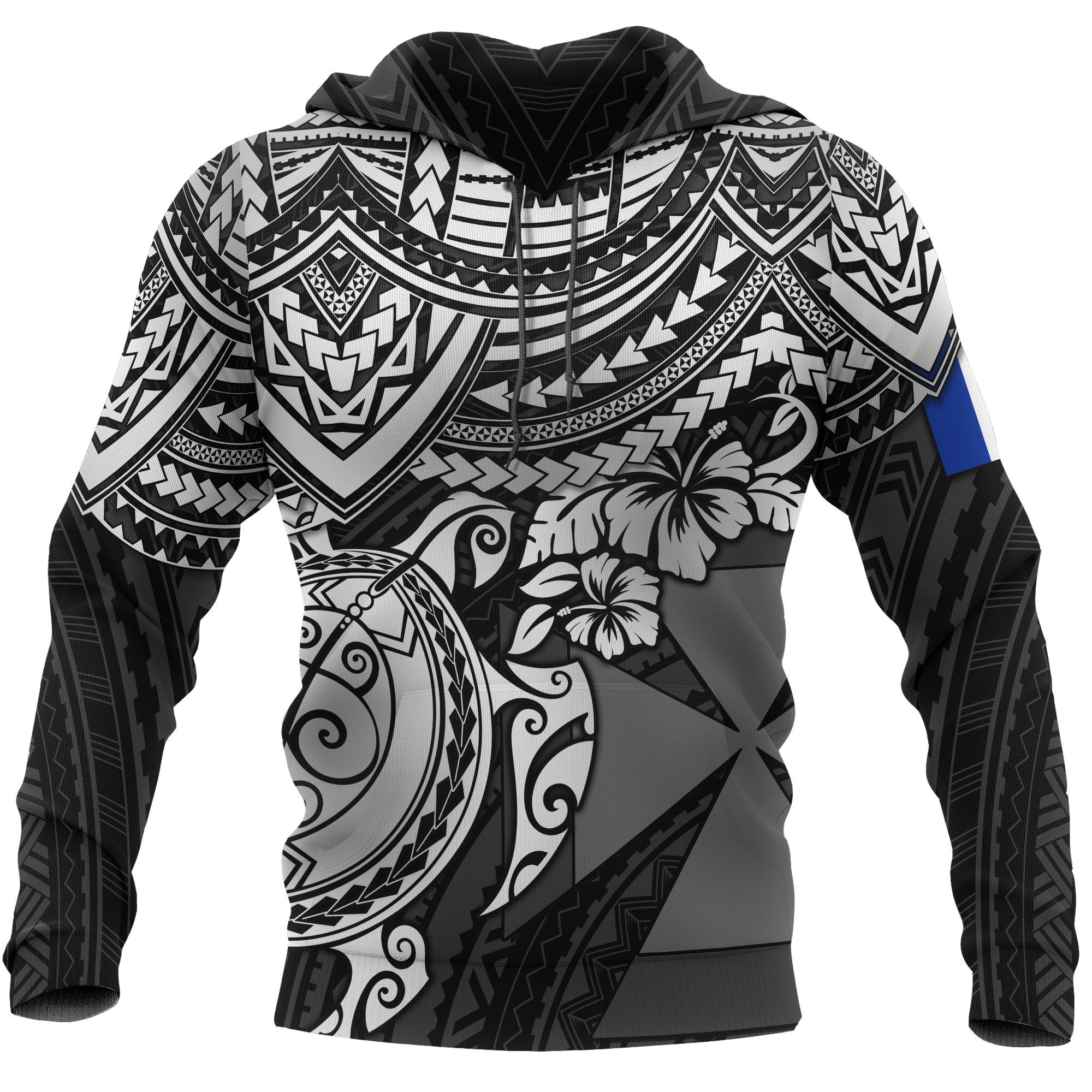 Wallis nd Futuna Polynesian Hoodie White Turtle Unisex BLACK - Polynesian Pride
