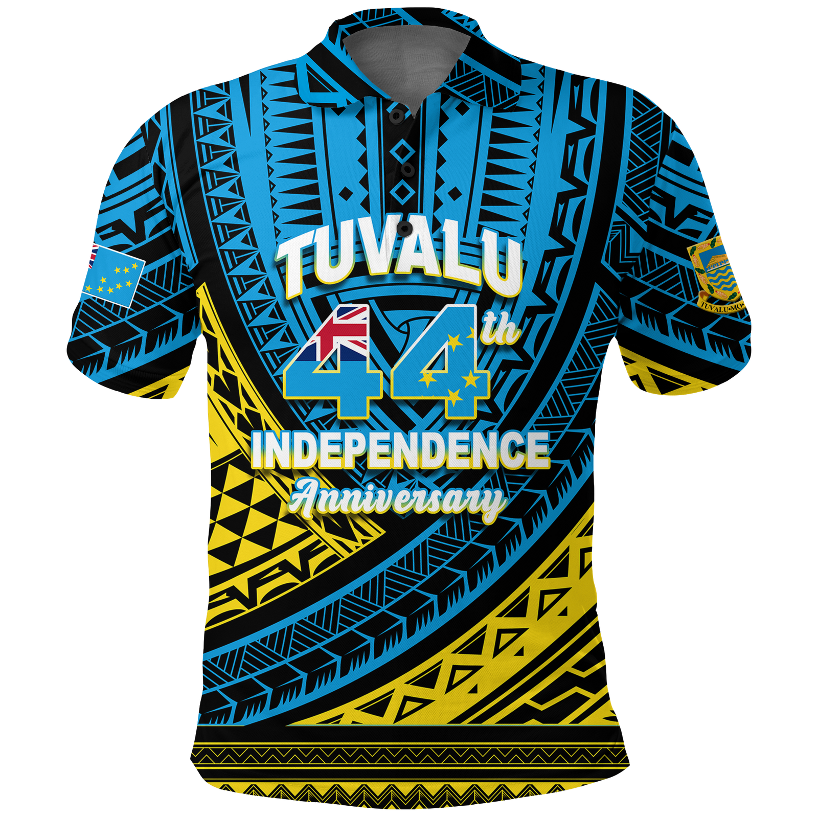Custom Tuvalu Polo Shirt 44th Independence Anniversary Tribal Pattern LT12 Unisex Blue - Polynesian Pride