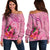 New Caledonia Polynesian Women's Off Shoulder Sweater - Floral With Seal Pink Pink - Polynesian Pride