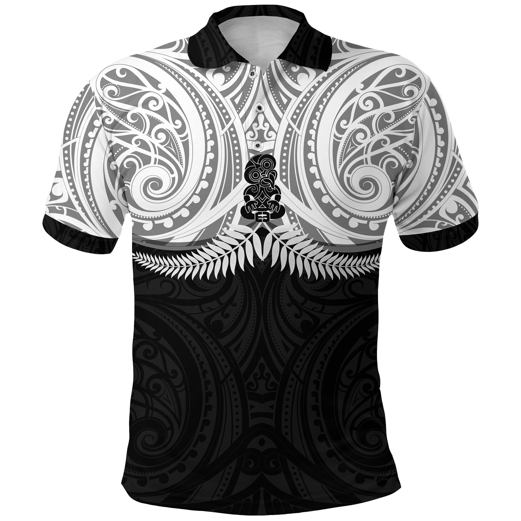 New Zealand Polo Shirt Maori Silver Fern LT20 Unisex Black - Polynesian Pride