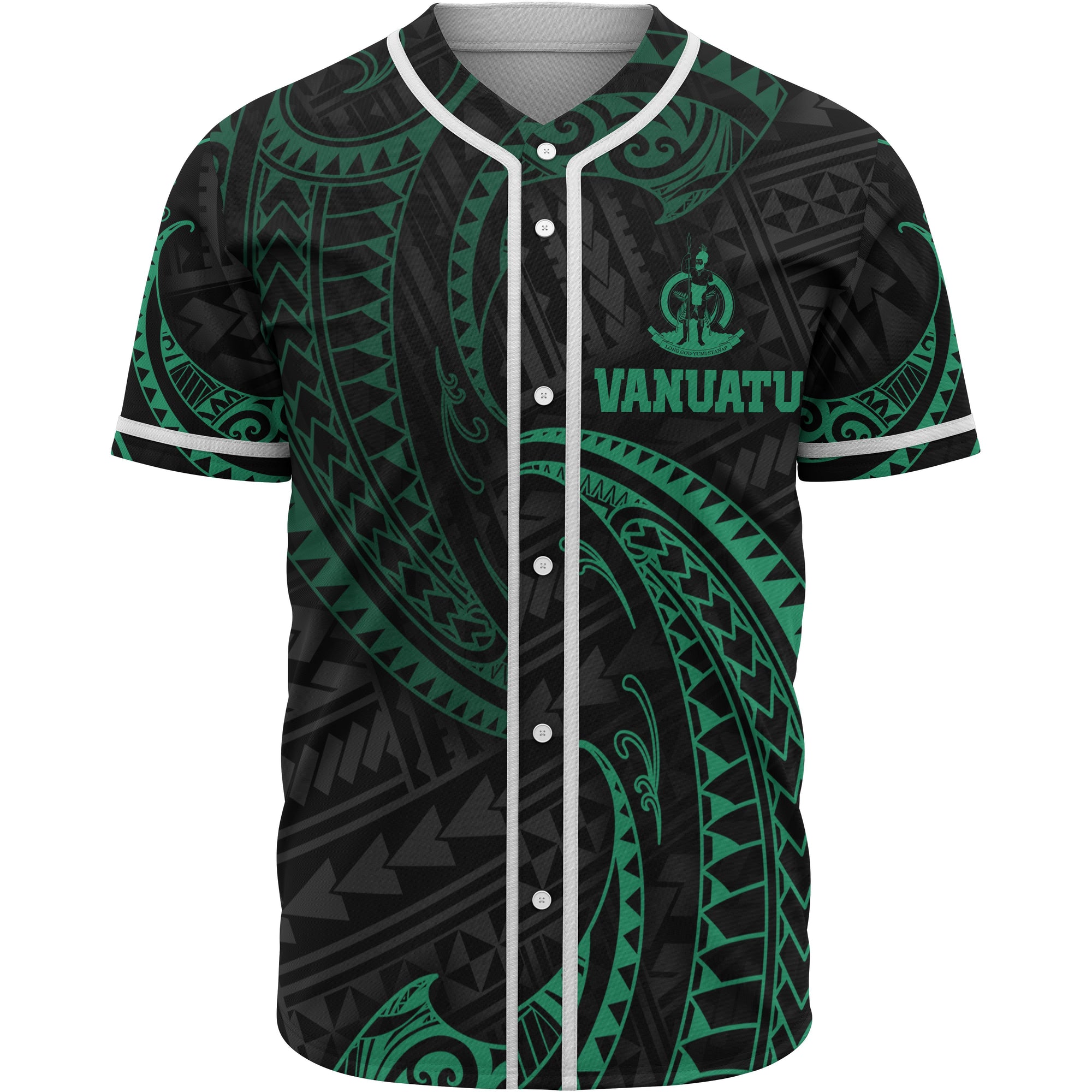 Vanuatu Polynesian Baseball Shirt - Green Tribal Wave Unisex Green - Polynesian Pride