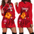 French Polynesia Hoodie Dress - Hibiscus With Tribal - LT12 Red - Polynesian Pride