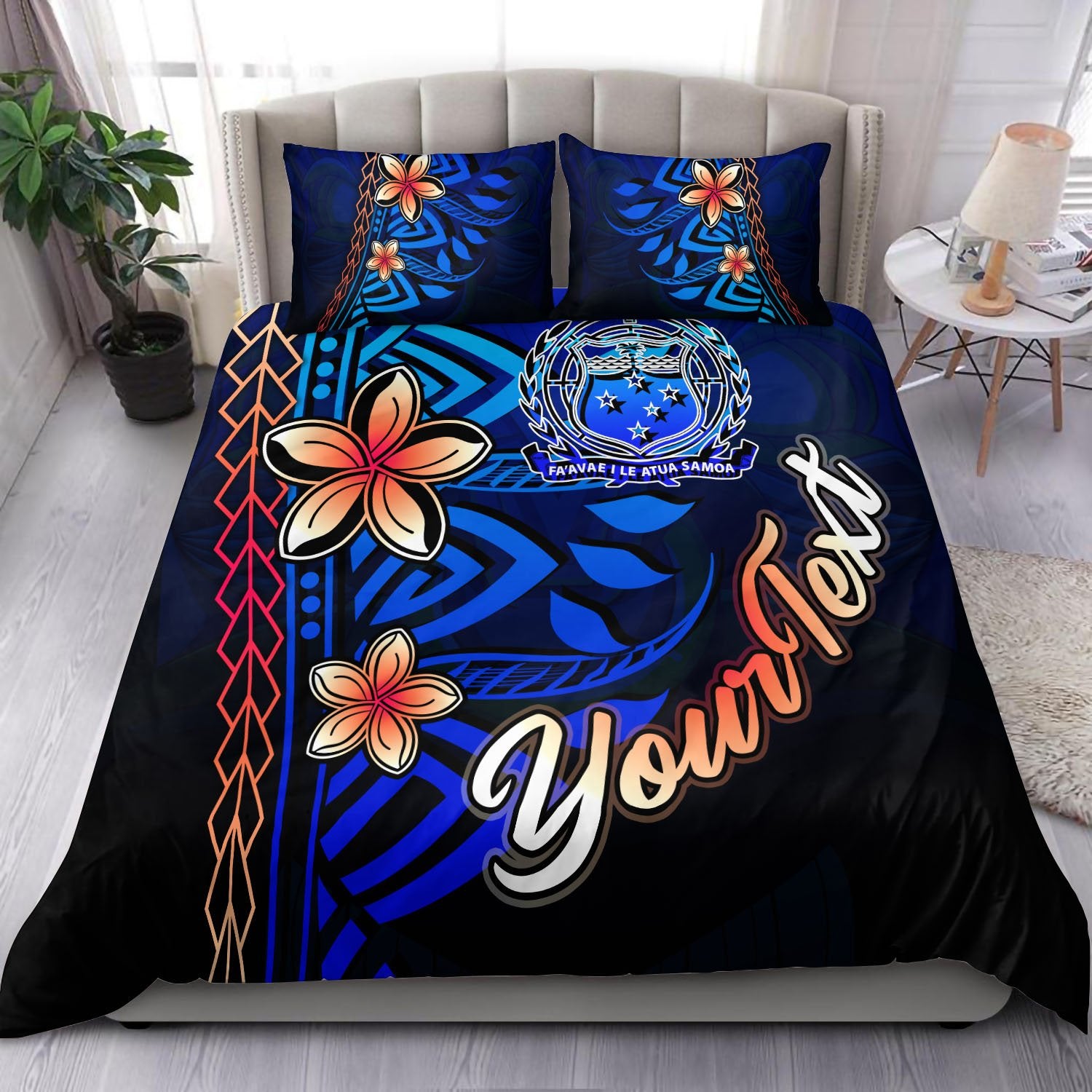 Samoa Custom Personalised Bedding Set - Vintage Tribal Mountain Blue - Polynesian Pride