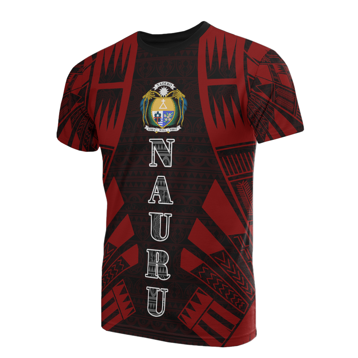 Nauru T Shirt Nauru Coat Of Arms Polynesian Tattoo Red Style Unisex Red - Polynesian Pride