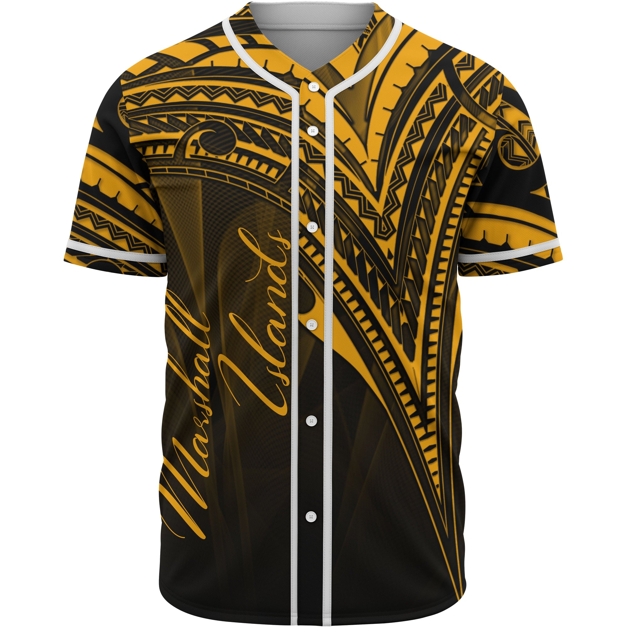 Marshall Islands Baseball Shirt - Gold Color Cross Style Unisex Black - Polynesian Pride