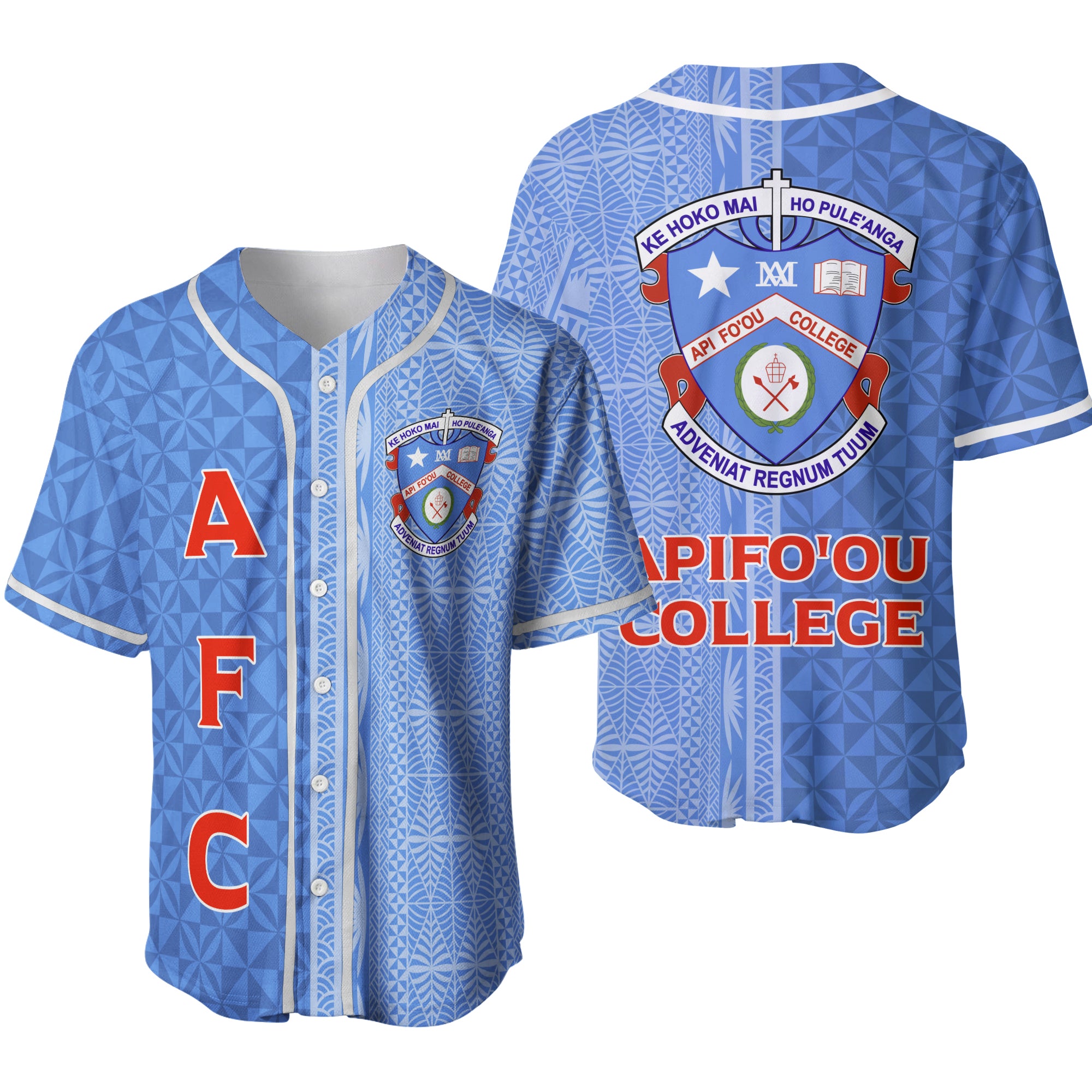 Tonga Apifo'ou College Baseball Jersey - Tongan Tribal - LT12 Blue - Polynesian Pride